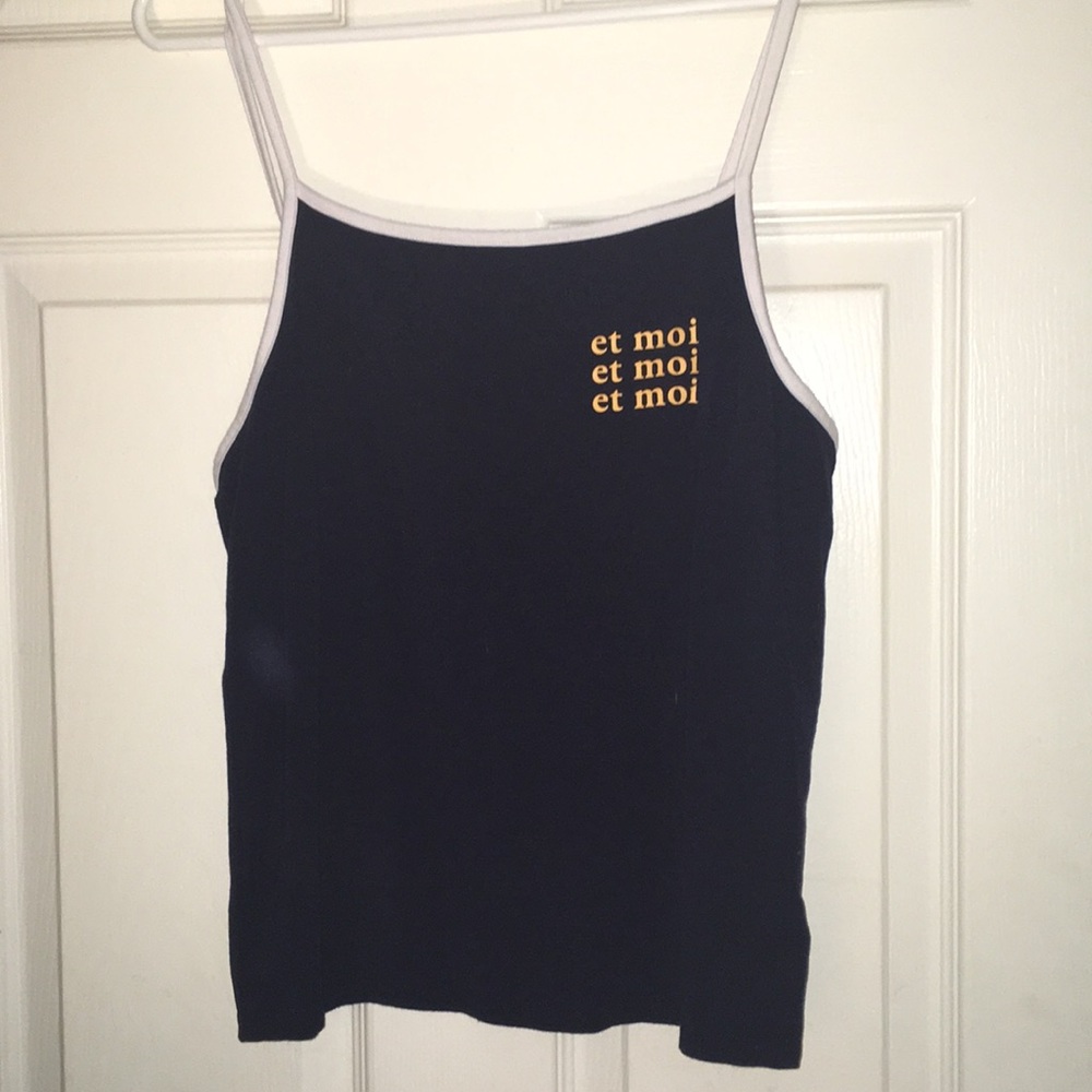Dark blue “et moi” crop tank